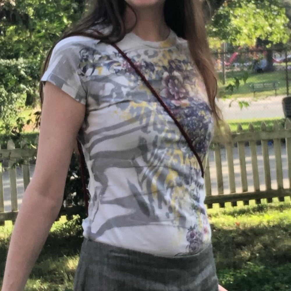 Hierarchy Couture Grey Animal Print Floral Tee (M)
